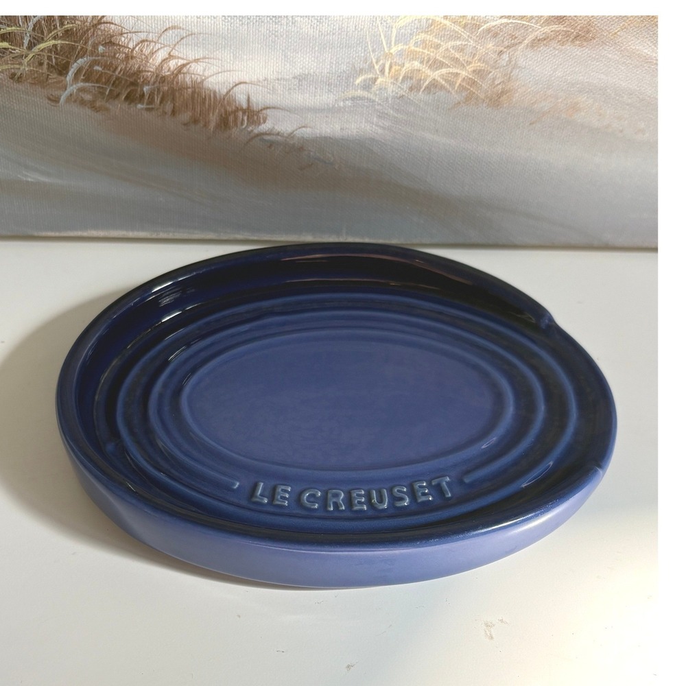 Le Creuset Cobalt Blue Stoneware Oval Spoon Rest Ceramic Kitchen Tool Holder